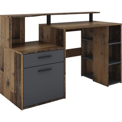 Schreibtisch OTTO HOME "Luton", braun (old style, old style, old style), B:140cm H:89cm T:55cm, Tische, Schreibtisch, Breite 140 cm, Regal-Schreibtisch mit viel Stauraum