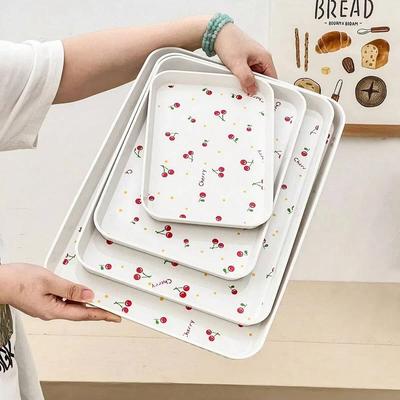 Useful Little Things Cherry Pattern Serving Tray Multipurpose Organizer For Desserts Fruits Jewelry Perfume And Home Decor white 4pcs