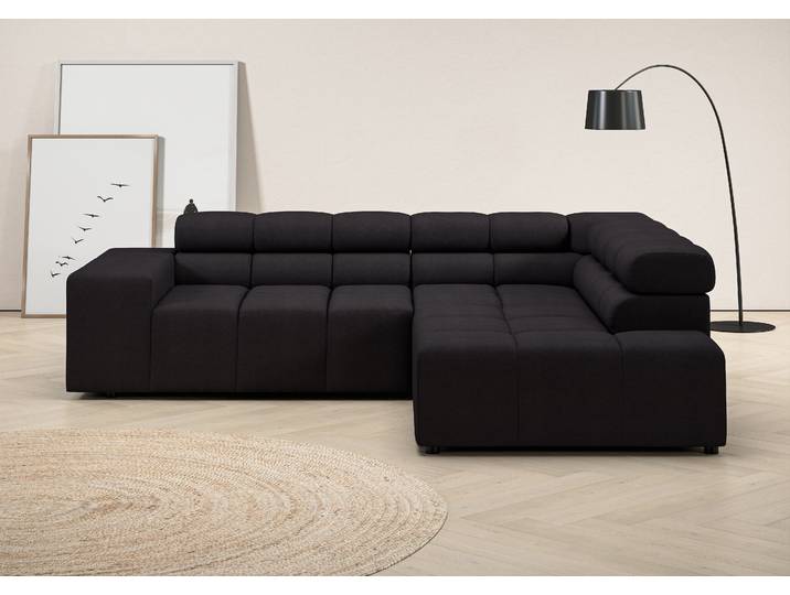 Ecksofa HOME AFFAIRE Ancona, Ecksofa, incl. Kopfteilverstellung, Breite 249 cm, L-Form , grau, B:249cm H:70cm T:215cm, 100% Polyester, Sofas, Ecksofa, wahlweise motorische Sitztiefenverstellung, B/T(H: 249/215/70 cm