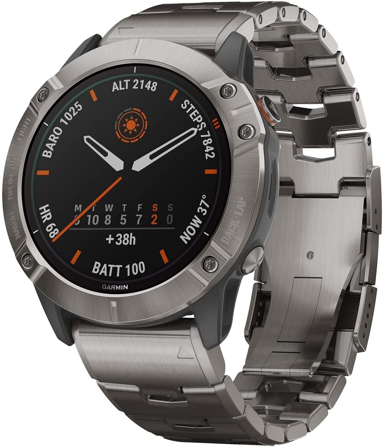 ECLAT Tech Ltd Garmin fēnix 6X Pro Solar Titanium GPS Smartwatch – 51mm Power Glass Solar Display, Titanium Bezel, Titanium Bracelet, Maps, Music, Garmin Pay, Used - Like New