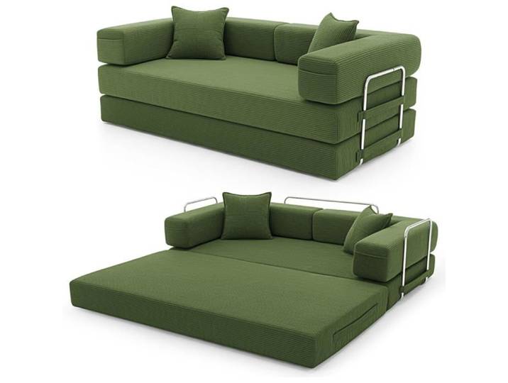 YINIX Canapé Lit Pliant 200cm Super King Velours Côtelé Cadre Métal 3 Places