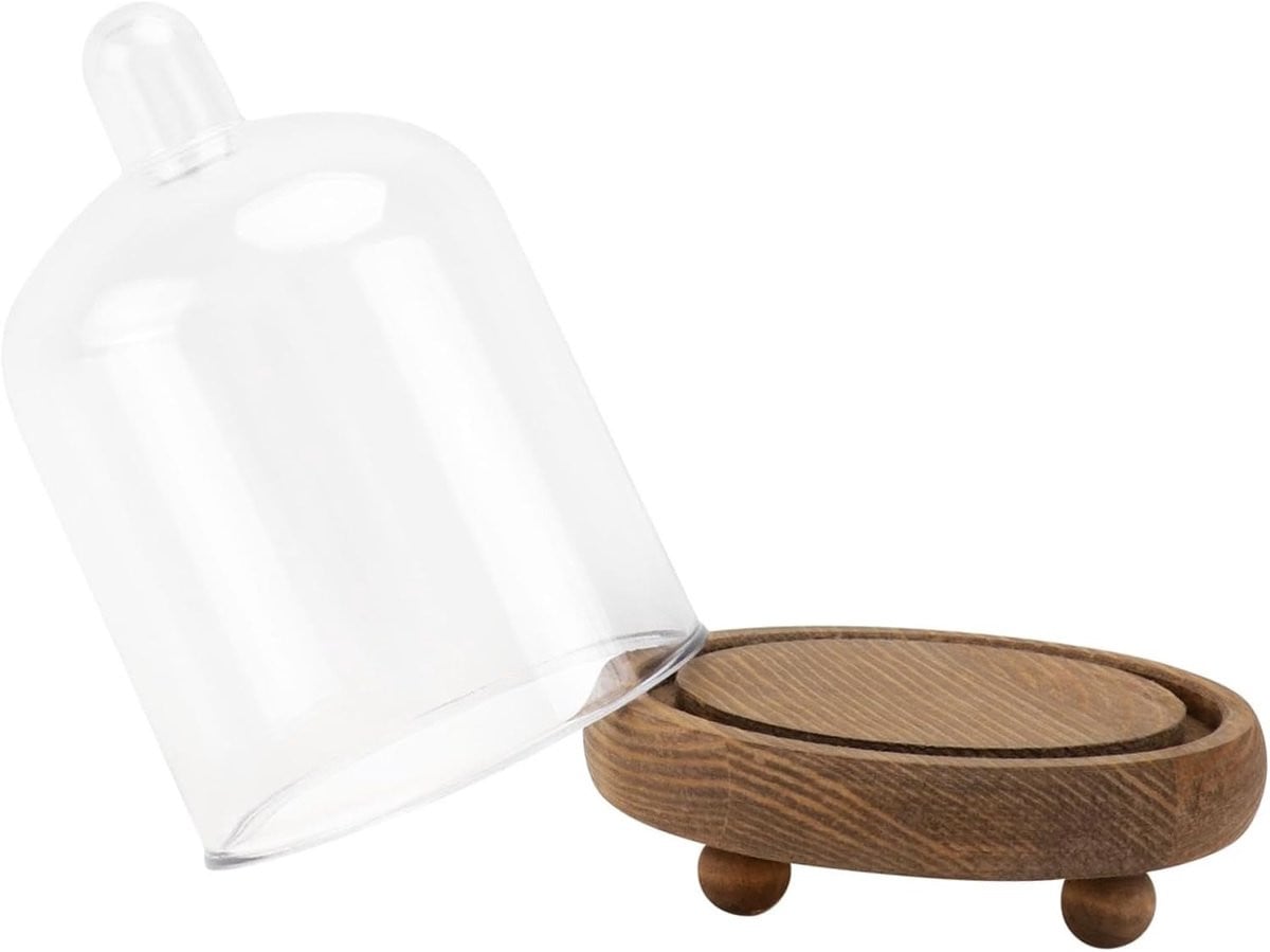 Decoratieve Glazen Stolp met Houten Basis - Helder - 15 x 10 cm