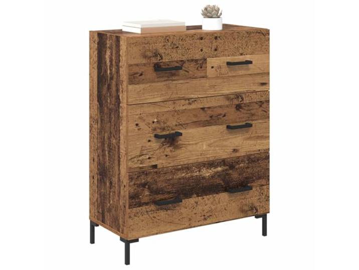 KTHLBRH Anrichte mit Schublade aus altem Holz, 69,5 x 34 x 90 cm Technisches Holz und Eisen, Beine aus Eisen, mattes Finish, kugelgelagerte Schubladen