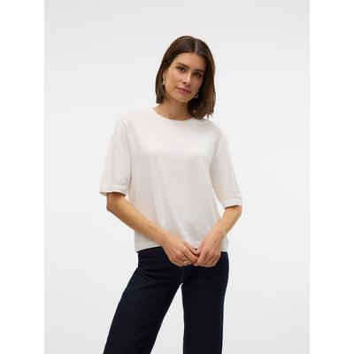 Kurzarmpullover VERO MODA "VMSILJE 2/4 O-NCK OVERSIZE PULL GA NOOS", Damen, Gr. S, weiß (snow weiß), Strick, Obermaterial: 77% Viskose, 23% Polyester, unifarben, oversize normal, Rundhals, Pullover, Viskosemischung, oversize