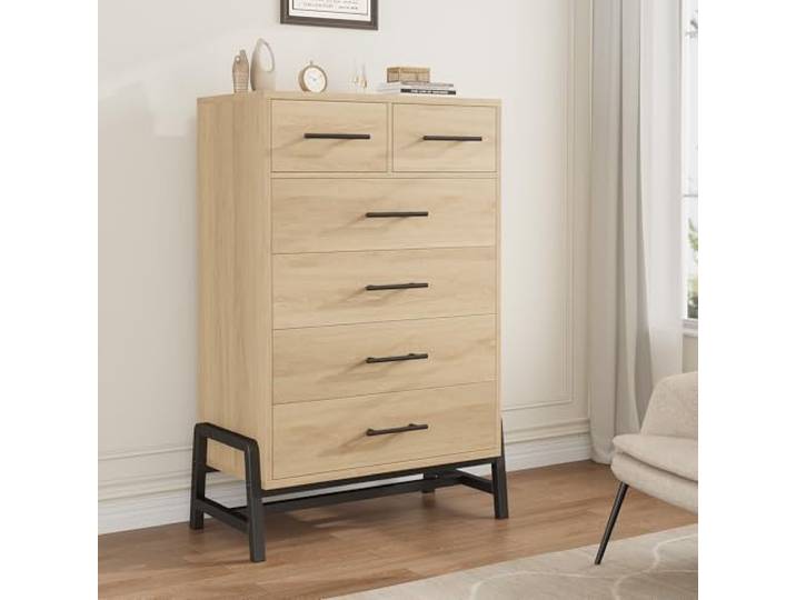 Crevyteg Kommode mit 6 Schubladen, Moderne Sideboard Schubladenschrank aus Holz, Highboard Schubladenkommode mit Metallgriffe, für Schlafzimmer & Wohnräume & Büro, 75 x 40 x 120cm