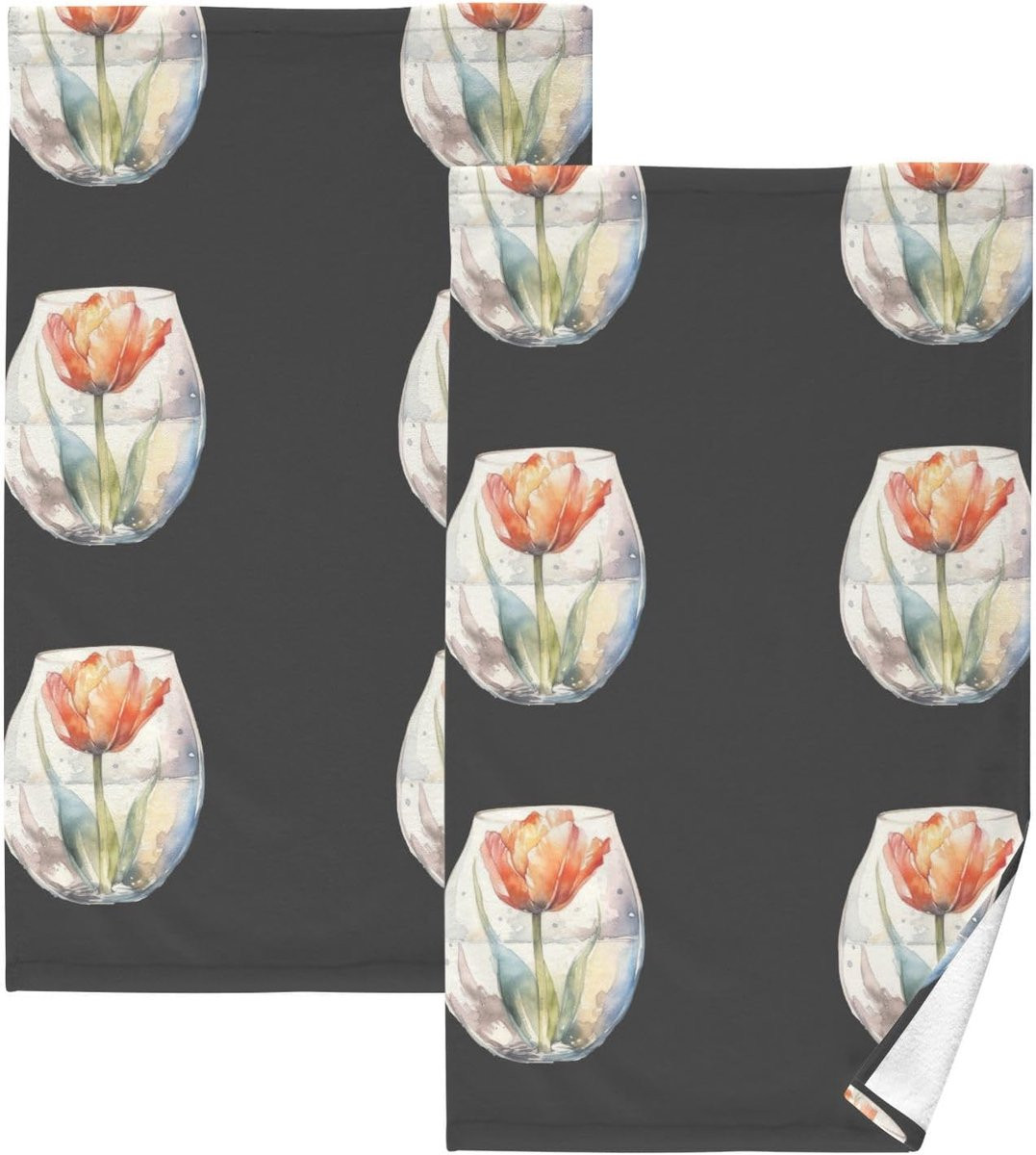 Set van 2 absorberende katoenen handdoeken voor keuken of badkamer - Oranje Tulp