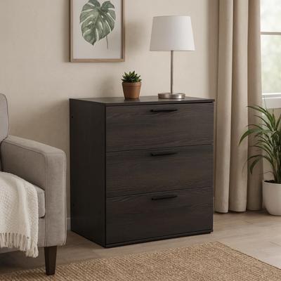Benjara Moru Modular Jumbo Chest, 3 Drawers, Espresso Brown Wood Grain Details