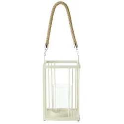 HOME STORY Laterne mit Seilgriff   ¦ creme ¦ Metall,Glas ¦ Maße (cm): B: 16 H: 43,5
