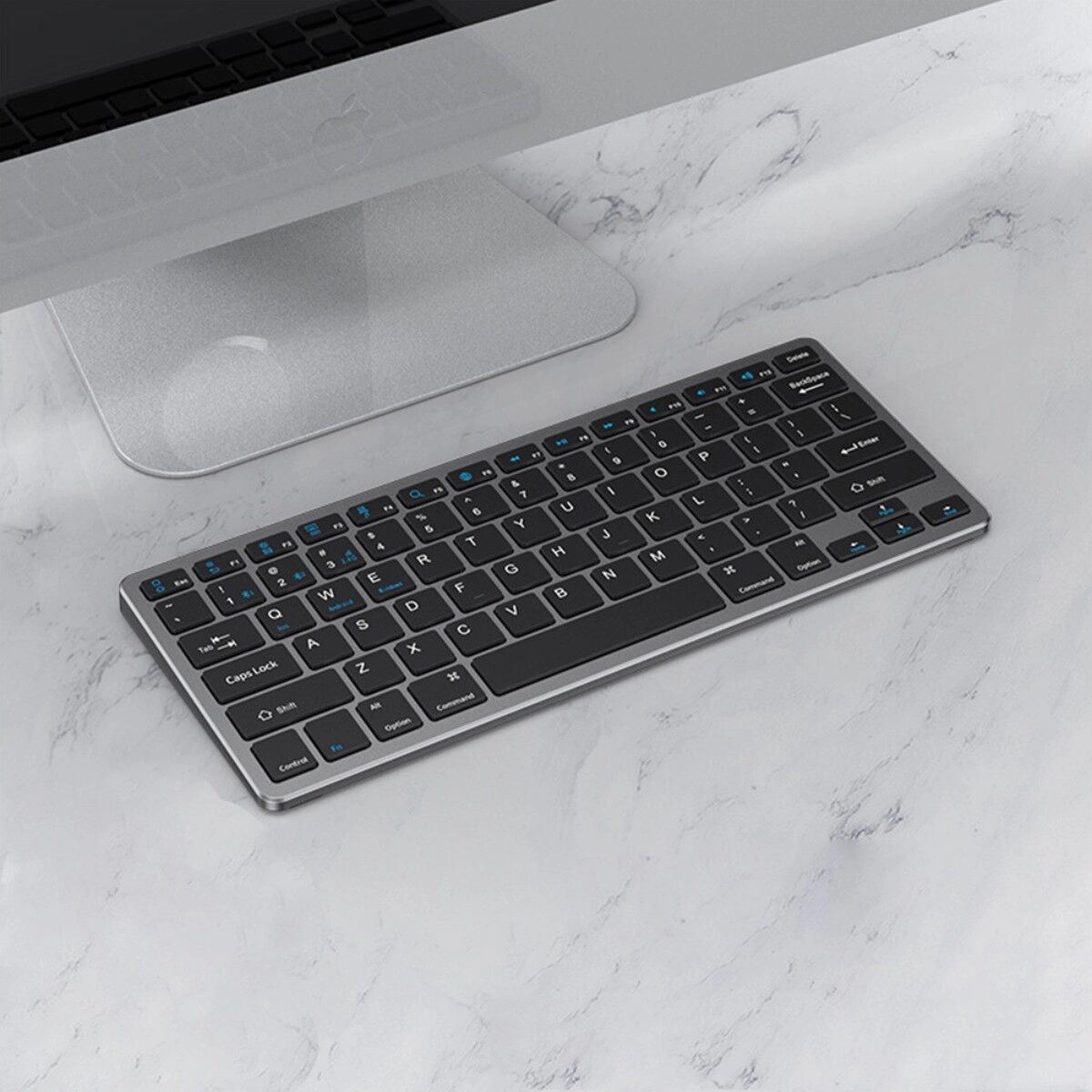 INF Tri-Mode kabellose Tastatur — 2.4G + Bluetooth 3.0/5.0, leise Scherenmechanik, wiederaufladbar, schlankes Titan