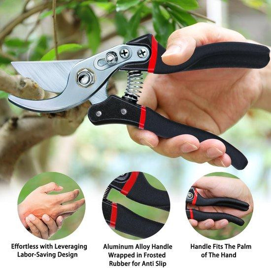 Ibenzoa Profi-tuinschaar met SK-5 stalen messen en ergonomische aluminium handgrepen, 20 cm