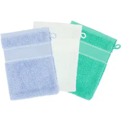 3er-Pack buttinette Walk-Frottier-Waschhandschuh, mint/smaragd/blau