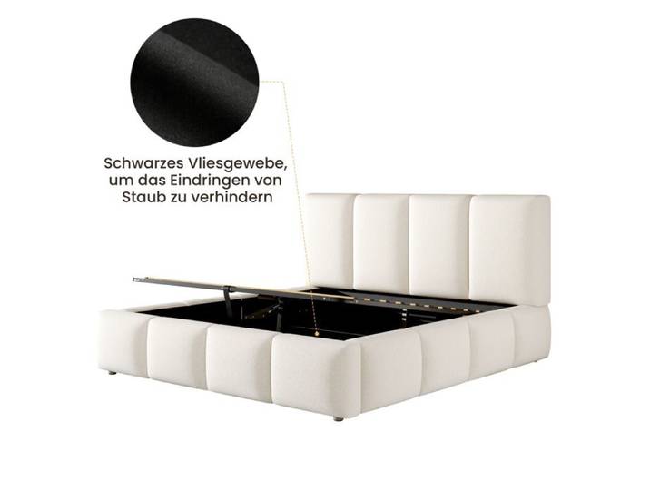 WUVRIE Lit coffre 180 x 200 cm avec sommier à lattes ouverture hydraulique tissu bouclette blanc