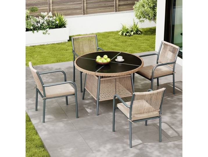 Ensemble de salon de jardin contemporain en rotin table en verre + fauteuil structure en fer ensemble de mobilier d'extérieur