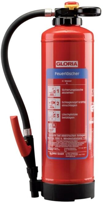 Extincteur à eau rechargeable 6 kg classe feu 34 A avec support mural ; GLORIA (803801.0000)