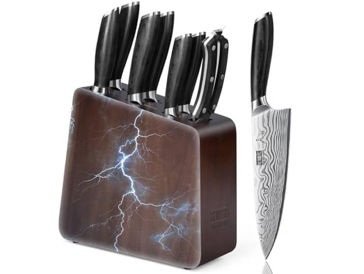 HOSHANHO 8-teiliges Messerset mit Magnetblock, Messerblockset Kochmesserset Ultrascharfer Professionelles Küchenmesserset aus Pulverstahl mit Ergonomischem Griff und Messerschärfer