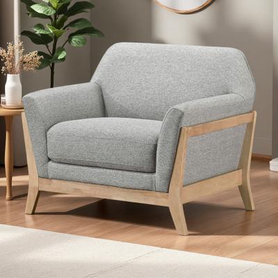 ZWYO HOSIMU "36.5""W Upholstered Flared Arm Accent Chair Rubberwood Frame Mid-Century Modern Style Living Room Bedroom"