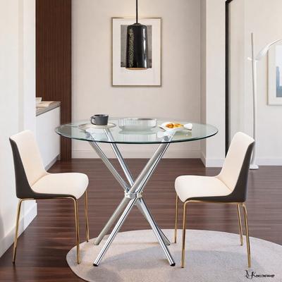 ZWYO HOSIMU "37"" Modern Round Glass Dining Table, 8mm Tempered Glass Kitchen Table with Interweaving Metal Legs"