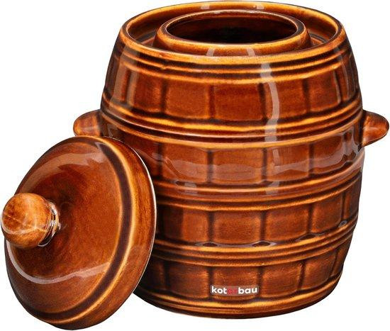 Gistingstool van Aardewerk met Deksel - 5 Liter Inmaakpot voor Zuurkool en Komkommer