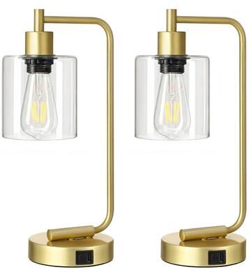 Value Selection Curved Arch Touch Control Table Lamps With USB Ports Set Of 2 a