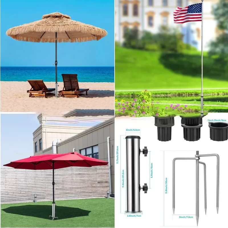 INF Support de Parasol Universel avec Douille en Acier Inoxydable - Kit Complet pour Terrasse et Extérieur