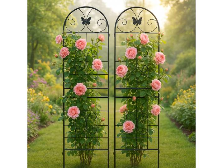 Lot de 2 treillis métalliques pour plantes grimpantes, utilisation intérieure et extérieure, idéal pour plantes en pot, vigne, fleurs et légumes, décoration de clôture de jardin