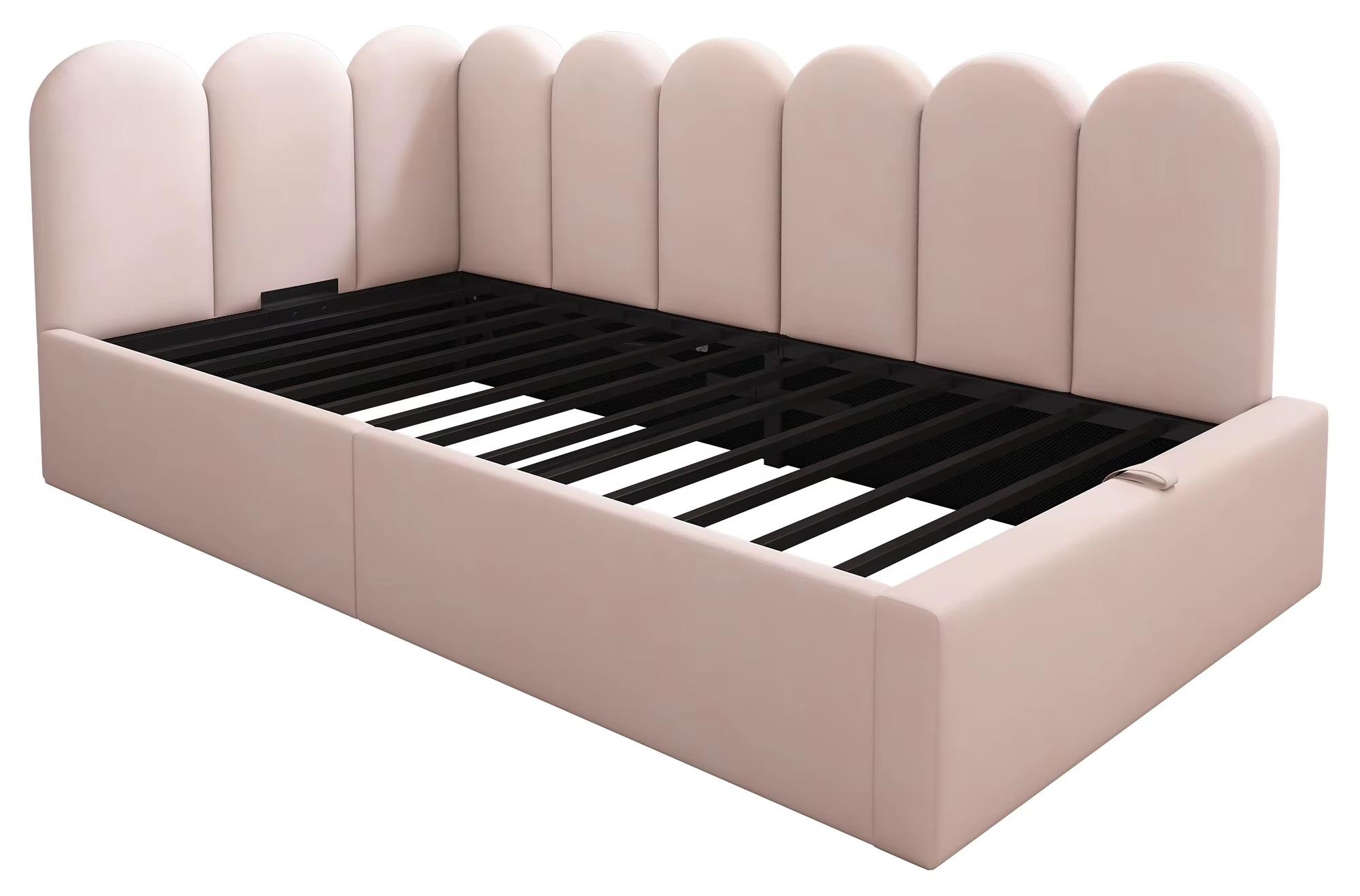 Daybed - Schlafsofa - 90 x 190 cm - Hydraulischer Stauraum - Metall-Lattenrost - Samtbezug - Ohne Matratze - Rosa