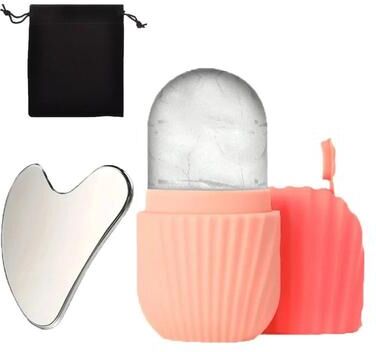 Useful Little Things Ice Face Roller And Stainless Steel Gua Sha Board Beauty Set pink Set