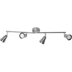 Deckenstrahler Spotleiste Spotlampe Spotleuchte LED Deckenleuchte, 4 bewegliche Spots, Nickel silber matt, 4x LED 3W 280lm 3000K, LxBxH 62,5x8x16cm