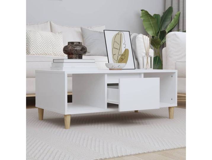 furnicato Couchtisch Weißer 90x50x36,5 cm aus Holzwerkstoff und Massivholz (1-St)