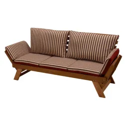 Loungesofa Garten Madrid - 165 (202) x 69 x 77 cm - Farbe: Natur (Holz) / Rot/Beige (Polster)