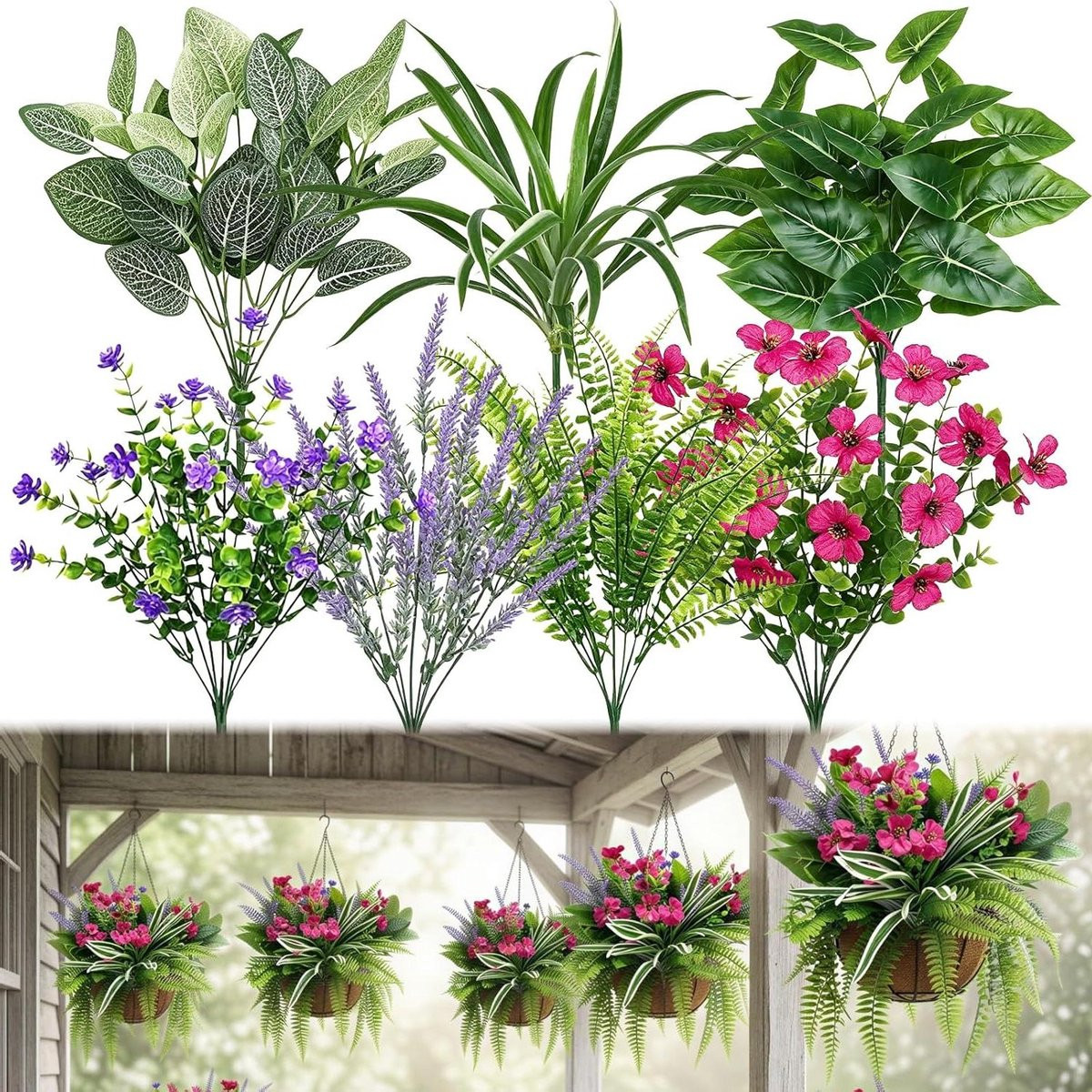 Set van 20 meerkleurige kunstplanten voor buiten decoratie