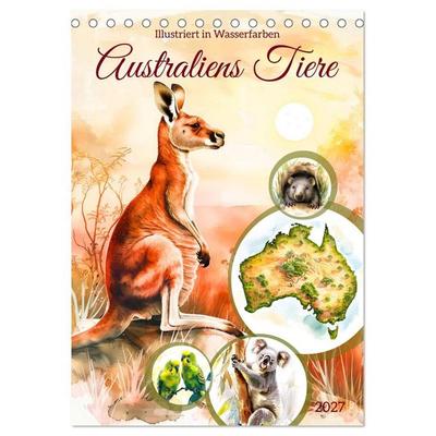 Australiens Tiere - Illustriert in Wasserfarben (Tischkalender 2027 DIN A5 hoch), CALVENDO Monatskalender