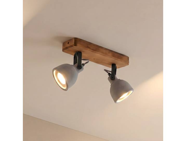 Mirka 2 Deckenleuchte Grey/Dark Wood - Lindby Mitis - Wohnzimmer - Industrielles Design - Beton - Mehrflammig