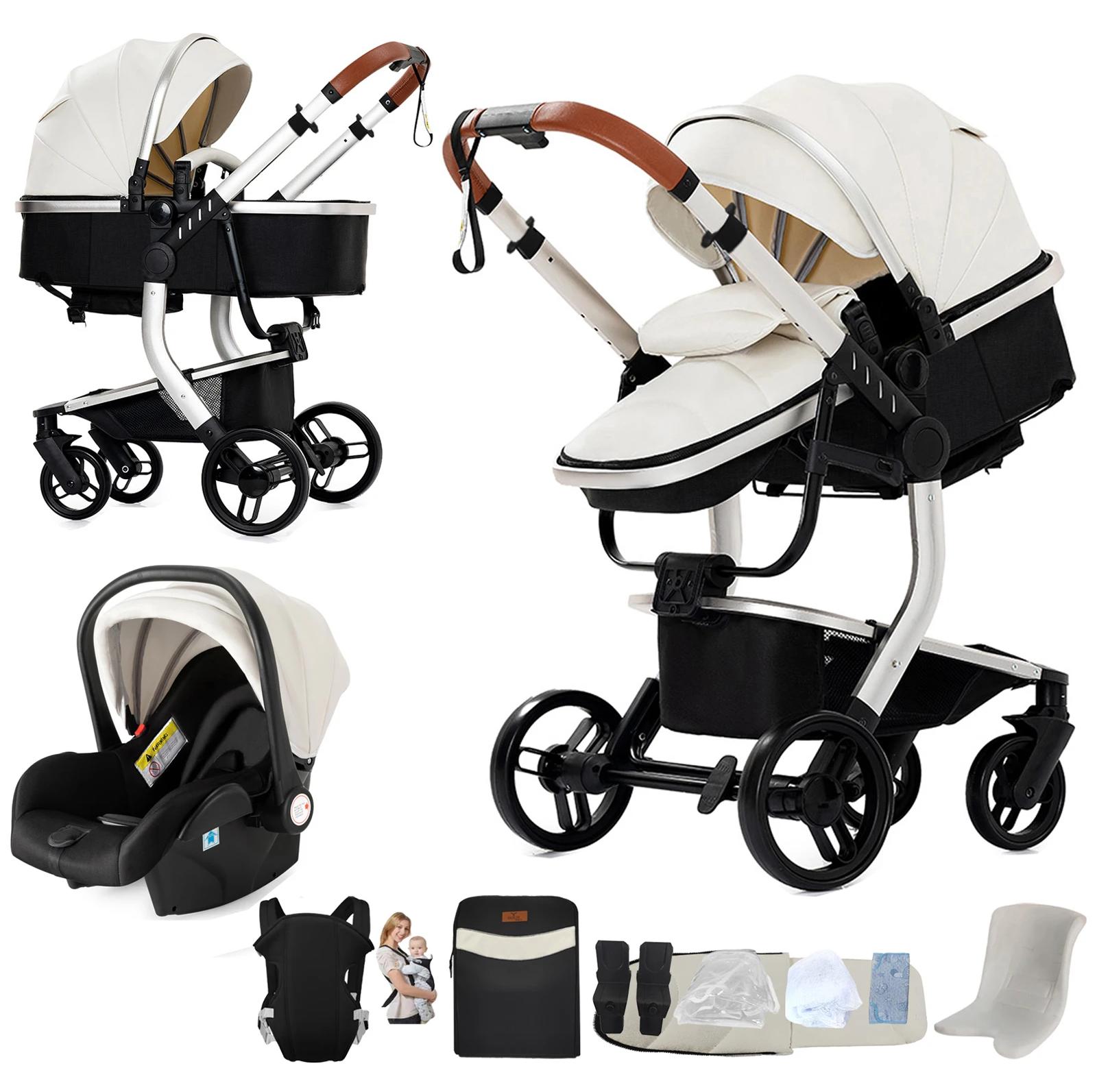 3-in-1 Kinderwagen X518 - Kombikinderwagen - Mit Babyschale - Für Neugeborene - Faltbar - Wasserdicht - Weiß
