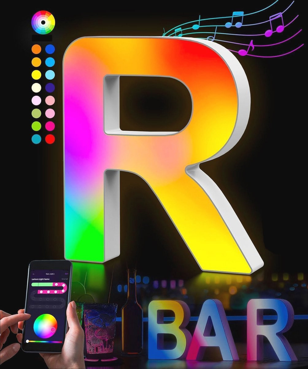 Lichtgevende LED alfabet letters met RGB app controller voor decoratie