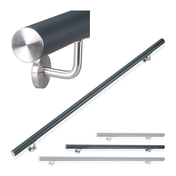 Relaxdays Aluminium Trapleuning, Rond, Beukenhout Look, Antraciet, 150 cm
