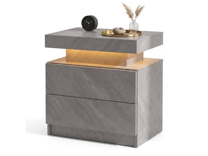 Table de chevet - FURNITURER - LED RGB - 2 tiroirs - Gris foncé - 48x38x61 cm