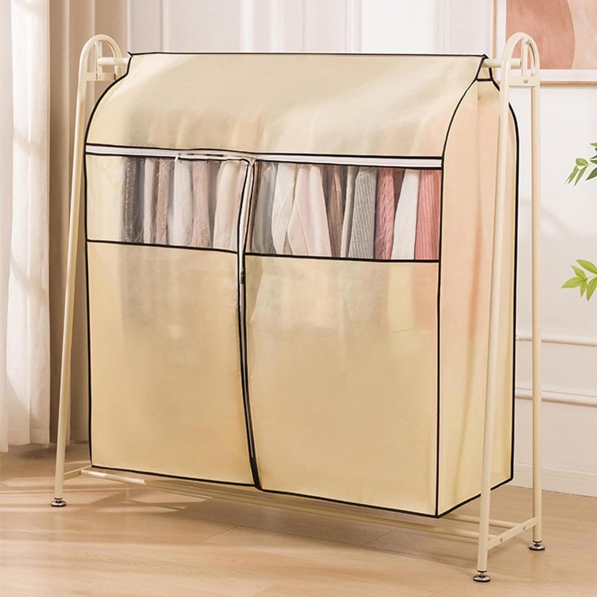 Stofdichte kledingrekhoes voor je garderobe in beige - Ademend non-woven materiaal - B/D/H: 100 x 50 x 120 cm