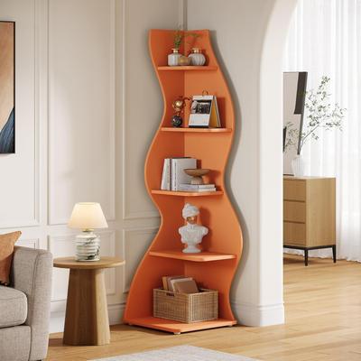 BLUEBELL 5-Tier Curved Wavy Corner Bookshelf, Freestanding Plant Stand Bookcase for Living Room