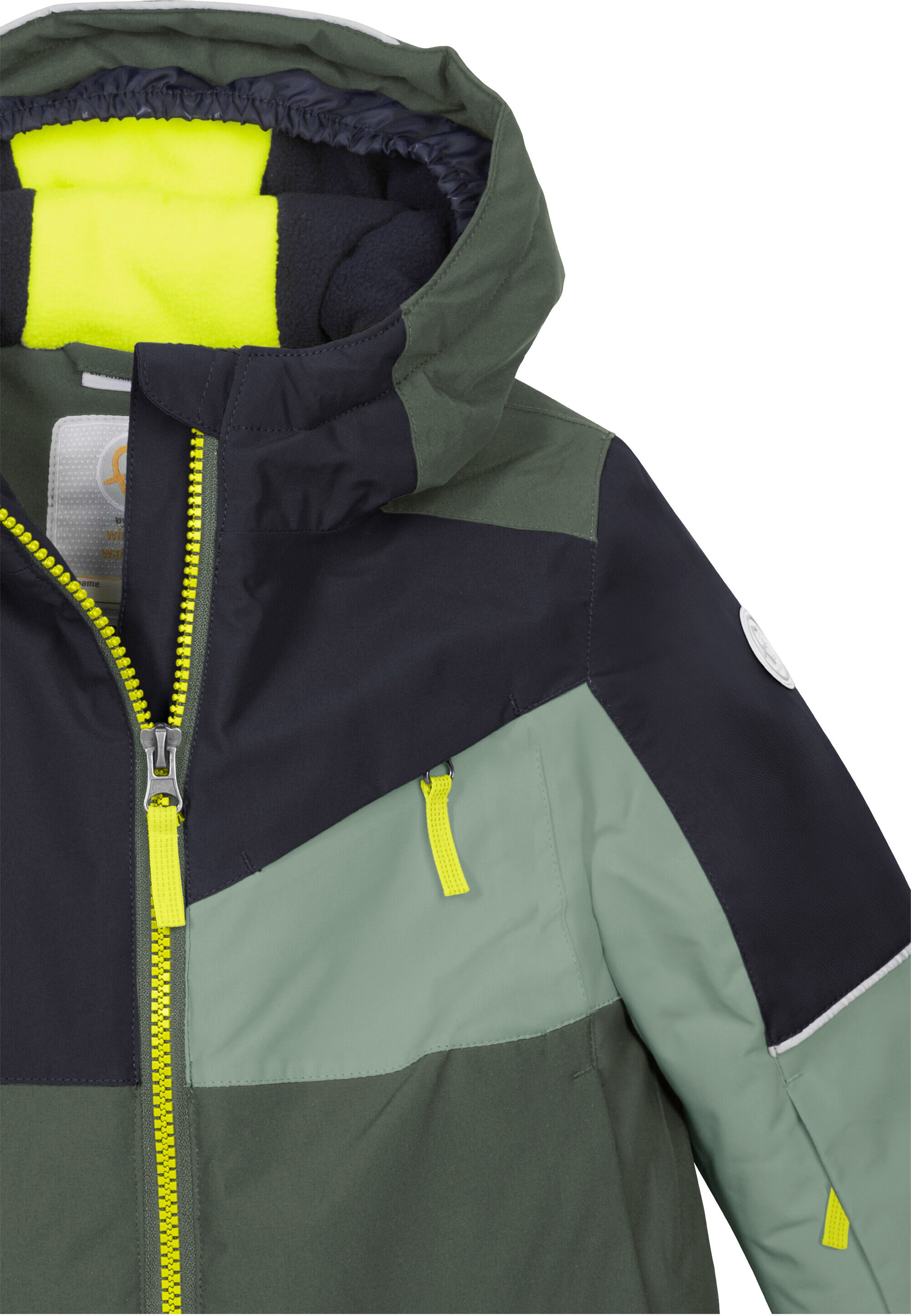 Skijacke "FISW 42 MNS SKI JCKT", Kinder, Gr. 110/116, grün, Obermaterial: 100% Polyester.Futter: 100% Polyester.Füllung: 100% Polyester, FIRST INSTINCT BY KILLTEC, Jacken Skijacke, Funktionsjacke: wasserdicht, Colourblock, Ärmel verlängerbar