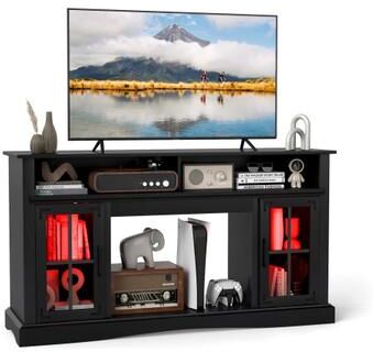 Costway TV Stand with LED Lights and Remote Control-Black