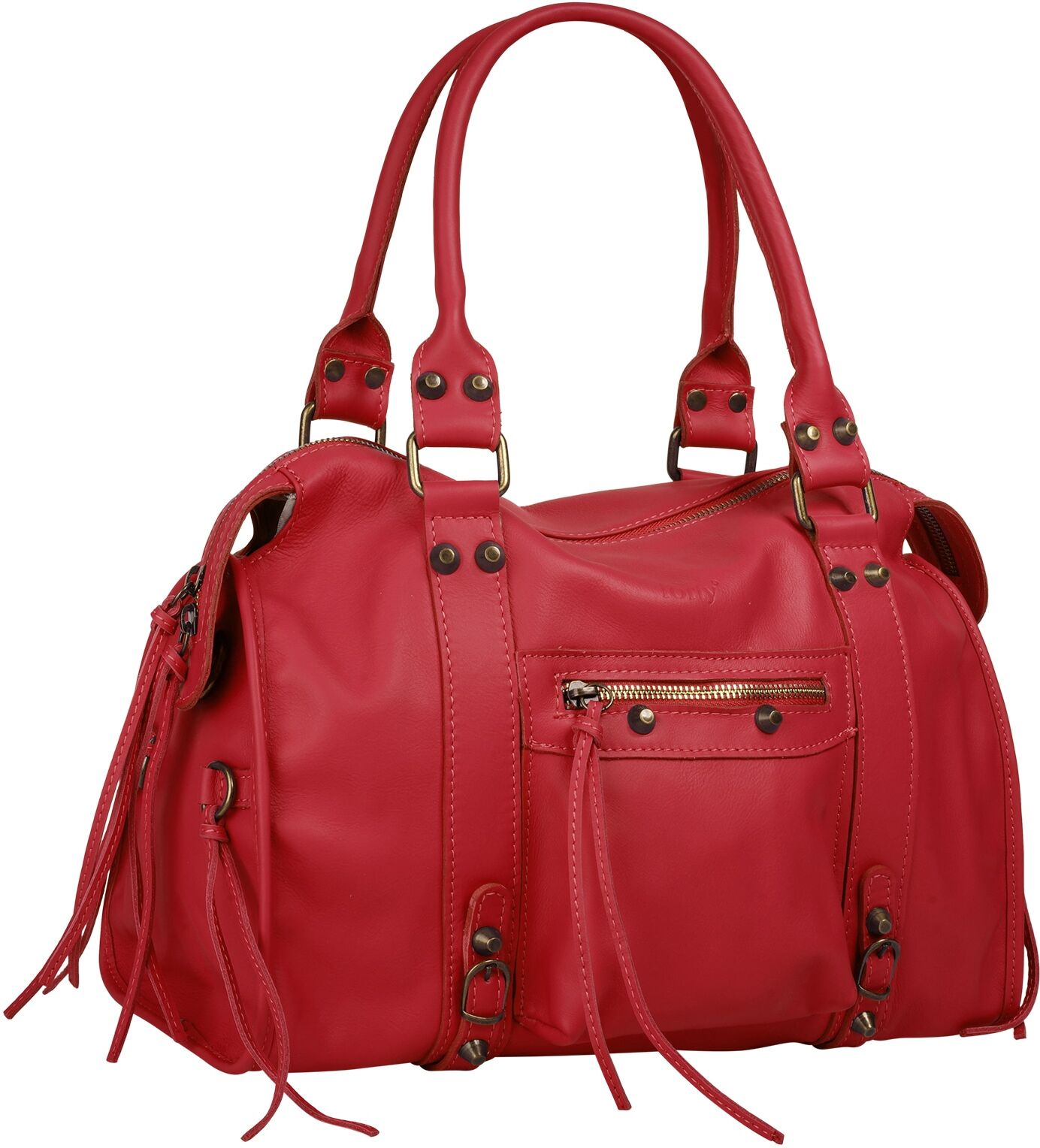 Shopper FORTY "FORTY Damen echt Leder, Made in Italy", Damen, Gr. B/H/T: 38cm x 25cm x 14cm onesize, rot, Leder, leicht glänzend, unifarben, Taschen Shopper, echt Leder, Made in Italy rot B/H/T: 38cm x 25cm x 14cm onesize