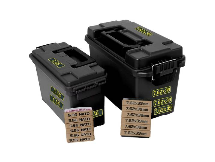 Boîte à munitions tactique, boîte de sécurité haute résistance, caisse de rangement sécurisée pour armes avec 12 autocollants de bande de marquage de magazines pour 7.62x39 5.56Nato