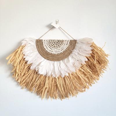 Fusion Finds Boho Raffia Wall Decor Handmade Natural Fiber Feather Wall Hanging Art Boho Raffia Wall Decor Handmade Natural Fiber Feather Wall Hanging Art