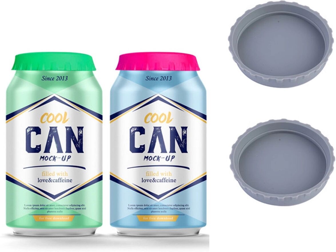INF Silikon-Dosenverschluss 2er-Set — Auslaufsicherer Weichrand für Soda- und Bierdosen, wiederverwendbarer Pull-Tab-Deckel, Grau