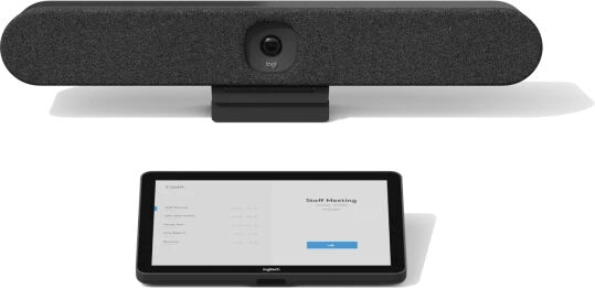 Logitech Rally Huddle Bar + Tap IP Solution complète avec barre vidéo et contrôleur tactile tout-en-un avec connectivité PoE.