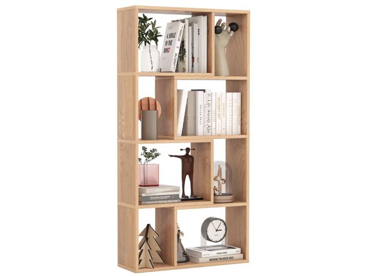 GOPLUS Bibliothèque Géométrique 60x20x120CM-Étagère Ouverte avec 8 Cubes-Autoportante avec 2 Dispositifs Anti-Basculement Naturel