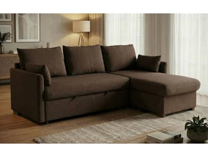 BUDWING Orlando Ecksofa Schlafsofa 3-Sitzer – Wendbare Chaiselongue mit Stauraum – Zeitgenössischer Stil, wasserabweisender, fleckenresistenter Stoff – 221x160,5x88 cm – Braun