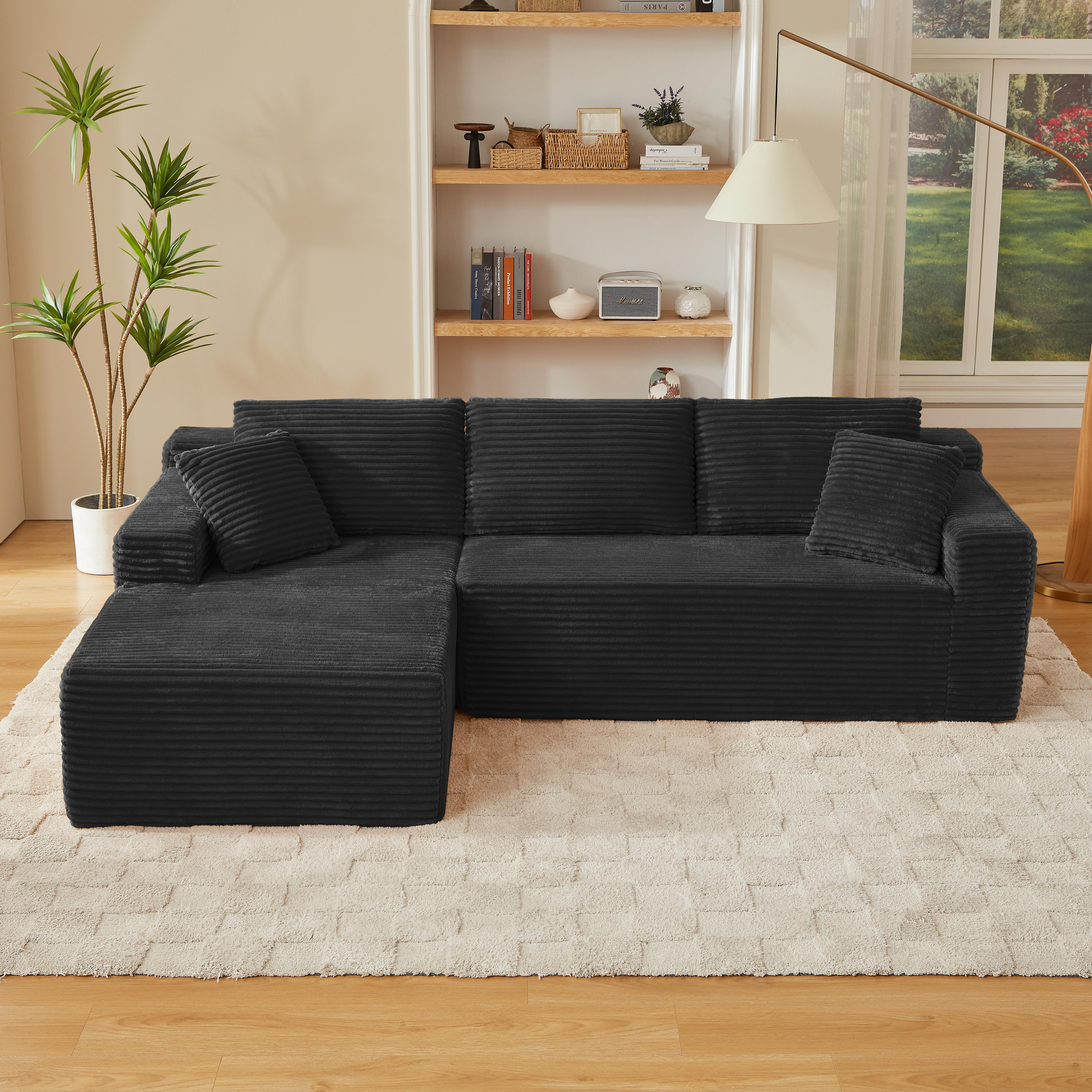 Modulsofa 3-Sitzer in L-Form, 4 Konfigurationen, übergroße Chaise, Memory-Schaum und Taschenfederkern, abnehmbare Rücken- und Nackenkissen