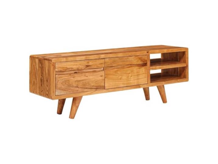 KTHLBRH TV-Schrank aus Akazienholz, Massivholz, 110 x 30 x 40 cm, Braun Mit 2 Türen und Ablagen, viel Platz für Elektronik und Dekoration, konische Beine